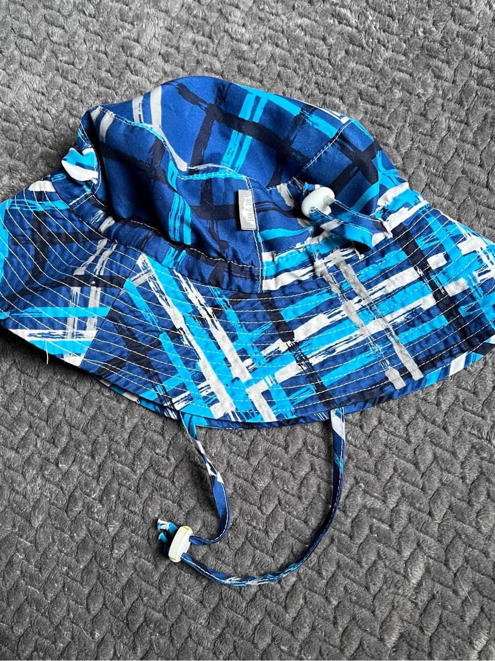 Kids Blue Patterned Bucket Sun Hat with Chin Strap